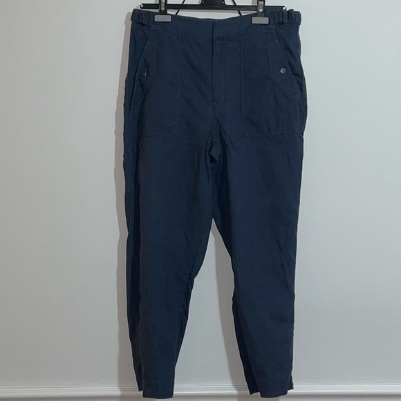 EUC Sz 12 Athleta Voyager Linen Granite Blue Cropped Pants - Picture 8 of 13